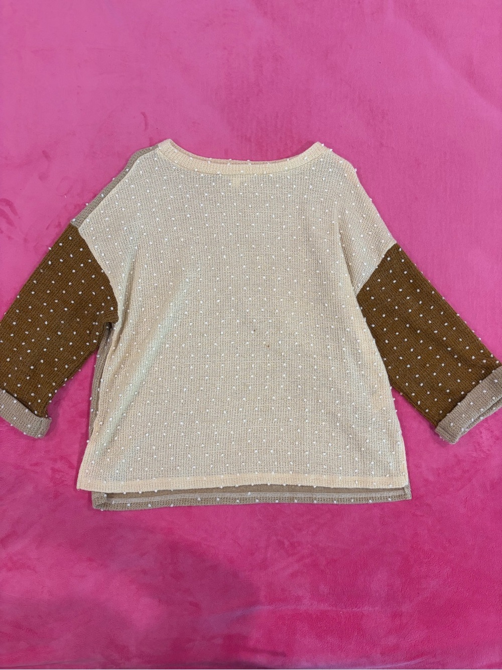 Dry Goods Neutral Cream & Brown Sweater Top with Polka Dots